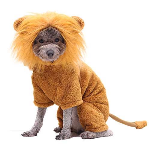 Petyoung Disfraz de perro de franela de invierno para mascota, disfraz de león, cebra, guepardo, patrón de tigre