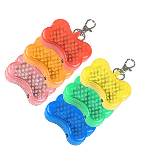 Phorris - Luces de advertencia de seguridad para mascotas LED, nudo mariposa o colgante collar estilo hueso para la marcha nocturna de perro y gato. Multicolor 6 en 1 caja.