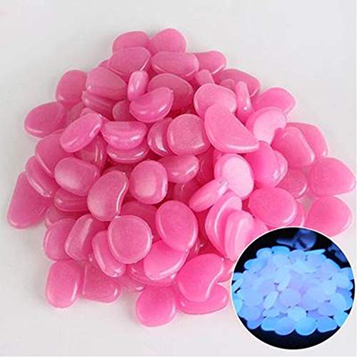 Piedras brillantes que brillan en la oscuridad, rocas brillantes para jardín, camino, acuario, pecera, decoración de peces, color morado oscuro, 100 unidades de calidad adorable y duradero