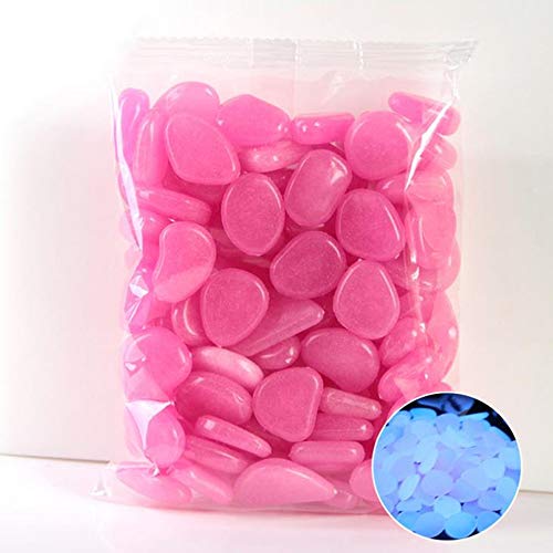 Piedras brillantes que brillan en la oscuridad, rocas brillantes para jardín, camino, acuario, pecera, decoración de peces, color morado oscuro, 100 unidades de calidad adorable y duradero