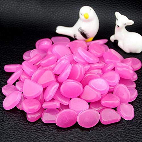 Piedras brillantes que brillan en la oscuridad, rocas brillantes para jardín, camino, acuario, pecera, decoración de peces, color morado oscuro, 100 unidades de calidad adorable y duradero