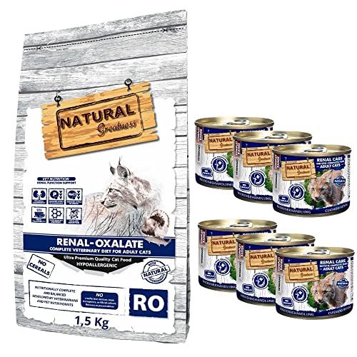 Pienso para Gatos Cuidado RENAL Sin Cereales Natural Greatness + 6 Latas 200 grs | ANIMALUJOS (Saco 1,5 Kg + 6 Latas)