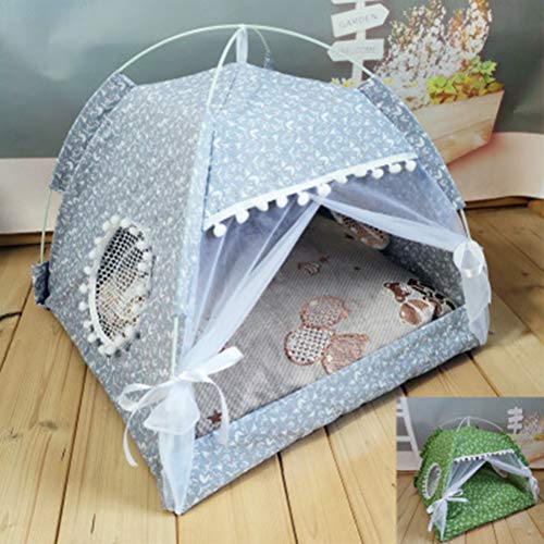 ping bu - Tienda de campaña plegable para mascotas, para cachorros y gatos, lavable de lona para perro, pequeña cueva para dormir, interior y exterior, cama suave con toldo (gris, L 50 x 50 x 51 cm)