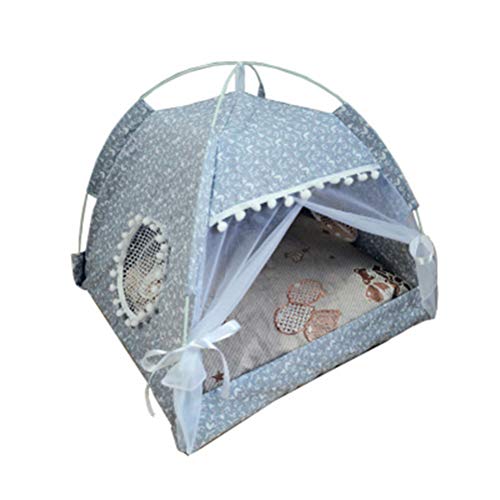 ping bu - Tienda de campaña plegable para mascotas, para cachorros y gatos, lavable de lona para perro, pequeña cueva para dormir, interior y exterior, cama suave con toldo (gris, L 50 x 50 x 51 cm)