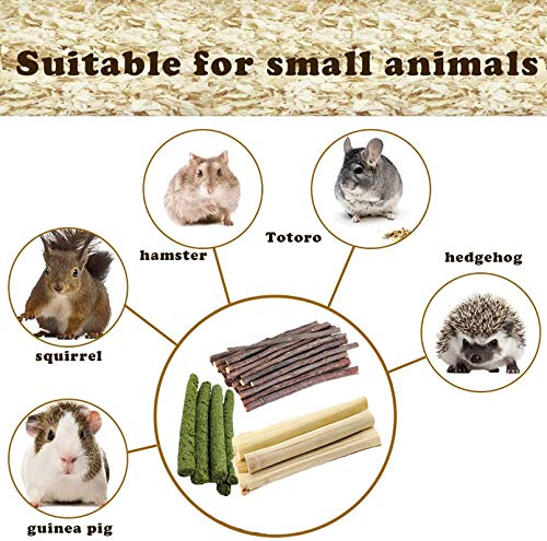 PINVNBY Hamster Masticar Juguetes Natural Orgánica Manzana Madera Rama Pequeños Animales Dulce Bambú Timothy Club Molar Palos para Conejos Chinchilla Cochinillos Guineas Gerbilos 300g