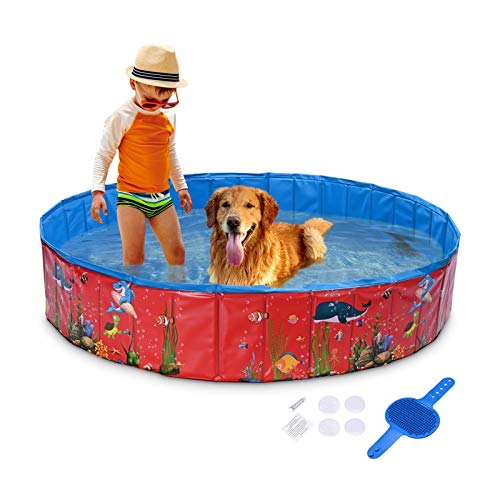 Piscinas para perros Piscina para perros, Pecute Pool Piscina Doble Plegable Pista de mascotas Piscina Piscina Piscina portátil PVC PET PET Bañera Bañera Niños Bola Pits Kiddie Pool para Perros Mascot