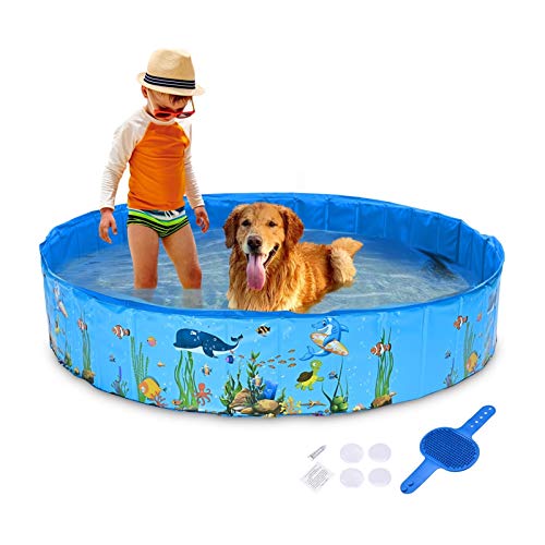 Piscinas para perros Piscina para perros, Pecute Pool Piscina Doble Plegable Pista de mascotas Piscina Piscina Piscina portátil PVC PET PET Bañera Bañera Niños Bola Pits Kiddie Pool para Perros Mascot