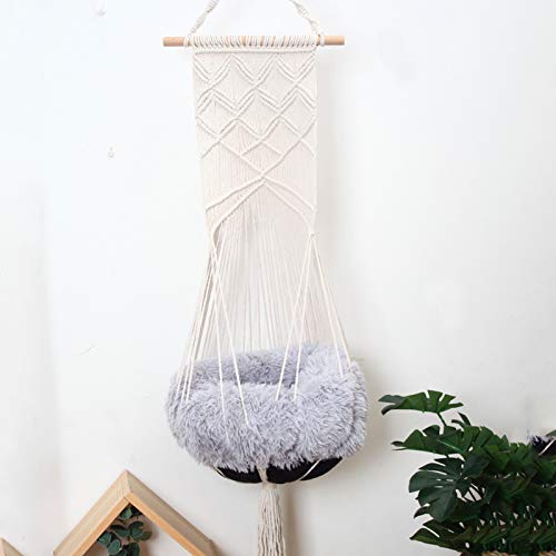 PJDDP Hamaca para Gato para Mascota, Hamaca Macramé, Cuerda De Mezcla De Algodón Tejida, Cesta Colgante De Cama De Columpio para Decoración del Hogar Cojín Incluido