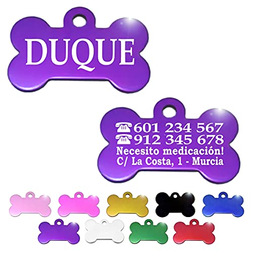 Placa Chapa de identificación Personalizada para Collar Perro Gato Mascota (Lila)
