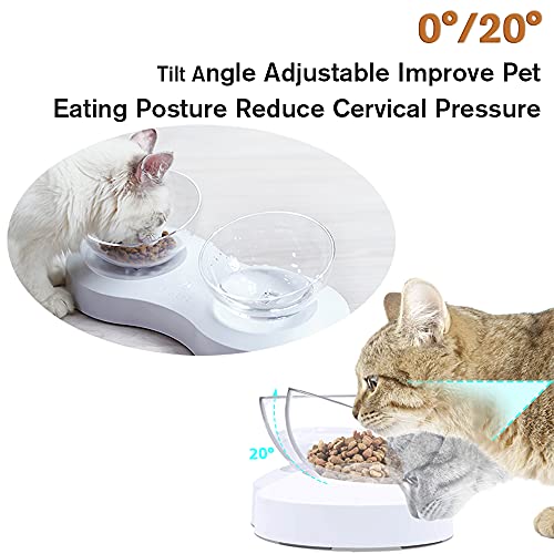 Plartree Doble Cuenco del Gato,Comedero GatoTazón de Alimentación para Mascotas Desmontables Inclinado 0-20° para Proteger la Columna Vertebral del Cuello para Gatos Perros,Antideslizante Anti-rasguño