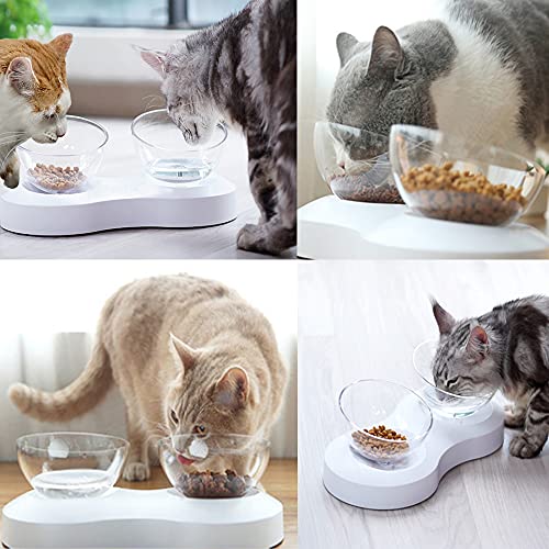 Plartree Doble Cuenco del Gato,Comedero GatoTazón de Alimentación para Mascotas Desmontables Inclinado 0-20° para Proteger la Columna Vertebral del Cuello para Gatos Perros,Antideslizante Anti-rasguño