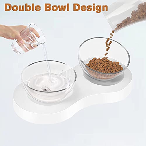 Plartree Doble Cuenco del Gato,Comedero GatoTazón de Alimentación para Mascotas Desmontables Inclinado 0-20° para Proteger la Columna Vertebral del Cuello para Gatos Perros,Antideslizante Anti-rasguño