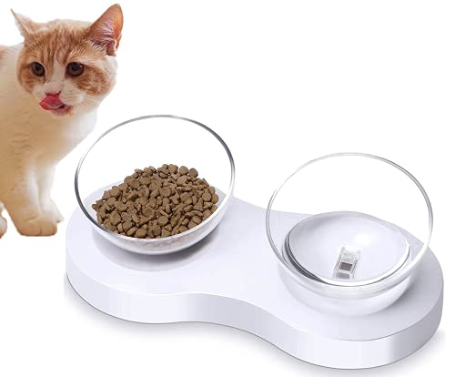 Plartree Doble Cuenco del Gato,Comedero GatoTazón de Alimentación para Mascotas Desmontables Inclinado 0-20° para Proteger la Columna Vertebral del Cuello para Gatos Perros,Antideslizante Anti-rasguño