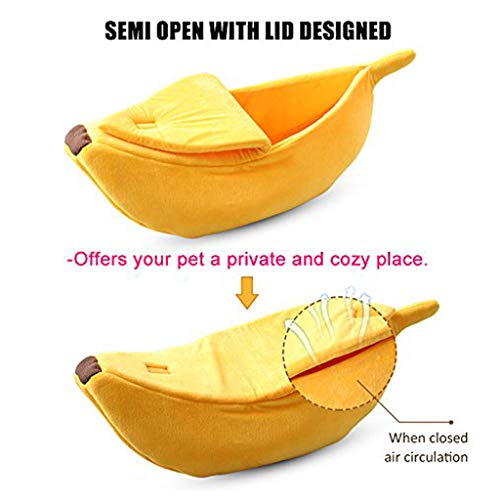Plátano Linda Forma Gato Habitación con Cama Casa Animal Doméstico Suave Abrazo del Gato Cama Preciosa Alimentos para Mascotas Los Gatos Gatitos Cama para Gatos Plátano,Amarillo,S