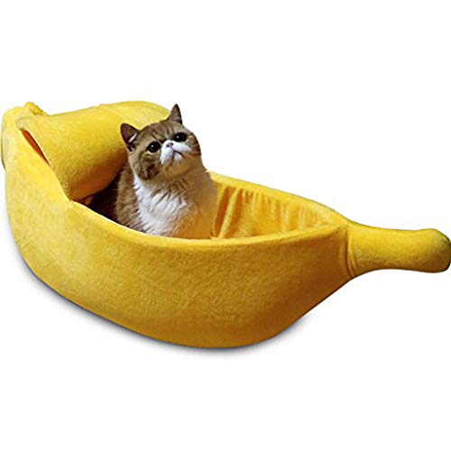Plátano Linda Forma Gato Habitación con Cama Casa Animal Doméstico Suave Abrazo del Gato Cama Preciosa Alimentos para Mascotas Los Gatos Gatitos Cama para Gatos Plátano,Amarillo,S