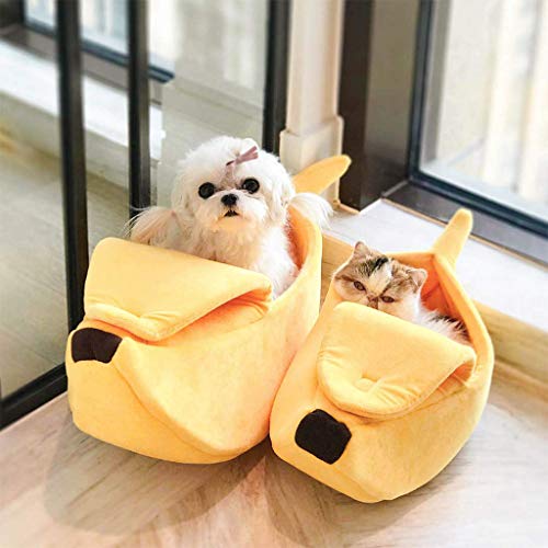 Plátano Linda Forma Gato Habitación con Cama Casa Animal Doméstico Suave Abrazo del Gato Cama Preciosa Alimentos para Mascotas Los Gatos Gatitos Cama para Gatos Plátano,Amarillo,S