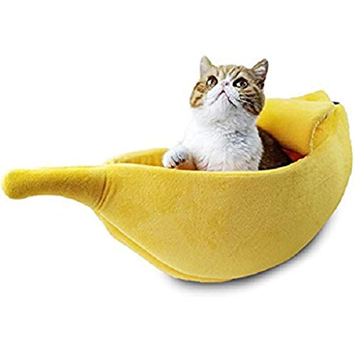 Plátano Linda Forma Gato Habitación con Cama Casa Animal Doméstico Suave Abrazo del Gato Cama Preciosa Alimentos para Mascotas Los Gatos Gatitos Cama para Gatos Plátano,Amarillo,S