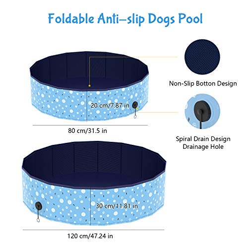 Plegable Bañera Mascotas, Luckits Portátil Piscina para Perros Resistente a rayones Mascotas Perros PVC Natación Piscina para Perros para gatos, perros, mascotas, niños, interior, exterior, 80 x 20 cm