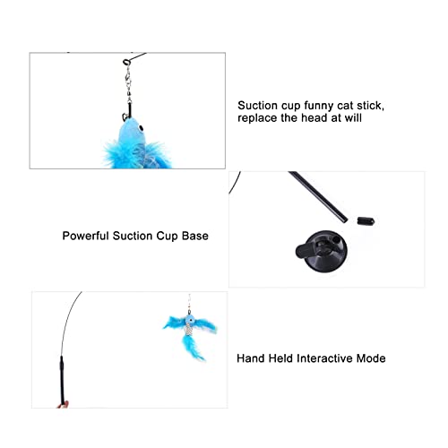 Pluma de Juguete para Gatos, Varita Interactiva de Mano para Gatos, Varita de Plumas para Gatos con Ventosa para Gatito, Gato, Divertirse, Hacer Ejercicio, Jugar