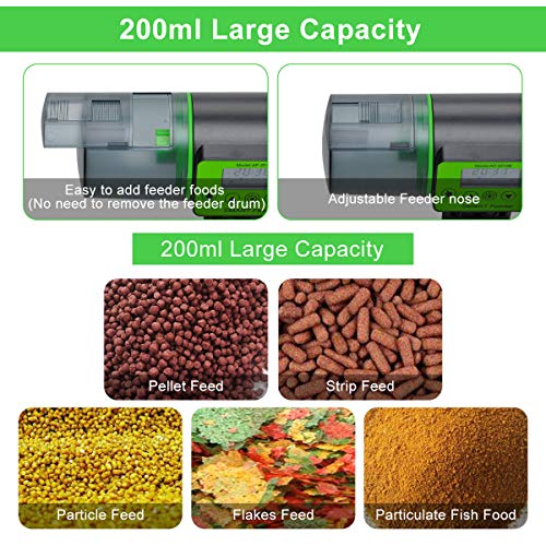 Podazz alimentador automatico Acuario de Peces para Acuario, a Prueba de Humedad Temporizador de Tanque de Acuario dispensador de Alimentos para días Festivos y Fines de Semana - Verde Claro