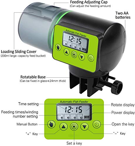 Podazz alimentador automático de Peces para Acuario, a Prueba de Humedad Temporizador de Tanque de Acuario dispensador de Alimentos para días Festivos y Fines de Semana - Verde