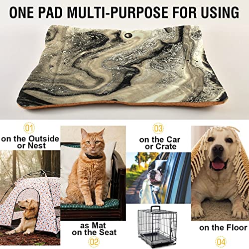 Poeticcity Alfombra de cama de mármol para perros y gatos con pintura abstracta dorada y negra, para mascotas pequeñas y medianas, antideslizante, lavable y seco, de 24 x 18 pulgadas