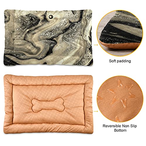 Poeticcity Alfombra de cama de mármol para perros y gatos con pintura abstracta dorada y negra, para mascotas pequeñas y medianas, antideslizante, lavable y seco, de 24 x 18 pulgadas