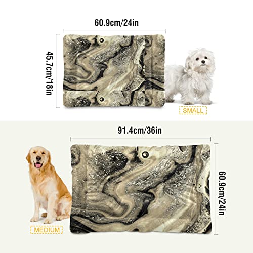 Poeticcity Alfombra de cama de mármol para perros y gatos con pintura abstracta dorada y negra, para mascotas pequeñas y medianas, antideslizante, lavable y seco, de 24 x 18 pulgadas