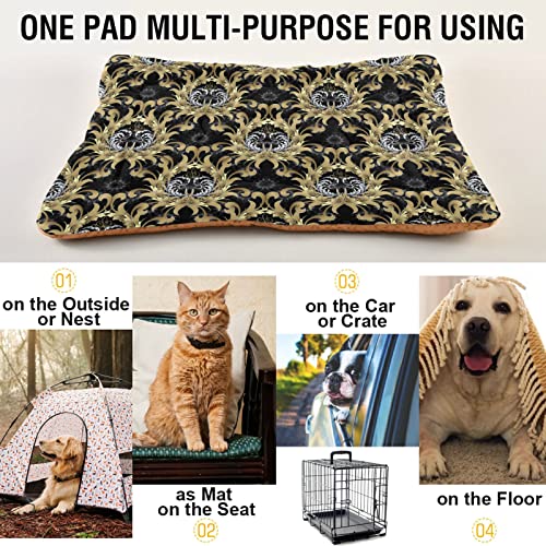 Poeticcity Alfombra de cama estilo retro con diseño de flores y flores de color dorado real y plateado para mascotas pequeñas y medianas, antideslizante, lavable y seco, de 24 x 18 pulgadas