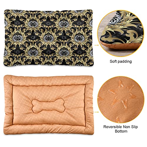 Poeticcity Alfombra de cama estilo retro con diseño de flores y flores de color dorado real y plateado para mascotas pequeñas y medianas, antideslizante, lavable y seco, de 24 x 18 pulgadas