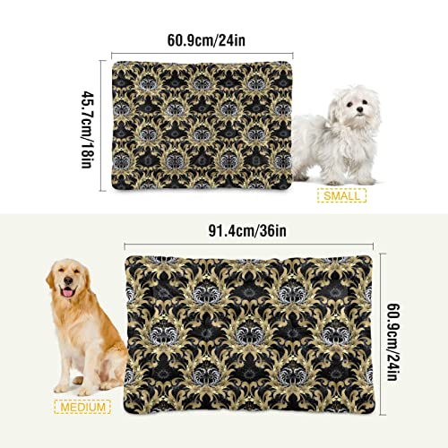 Poeticcity Alfombra de cama estilo retro con diseño de flores y flores de color dorado real y plateado para mascotas pequeñas y medianas, antideslizante, lavable y seco, de 24 x 18 pulgadas