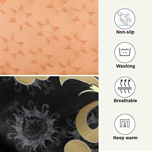 Poeticcity Alfombra de cama estilo retro con diseño de flores y flores de color dorado real y plateado para mascotas pequeñas y medianas, antideslizante, lavable y seco, de 24 x 18 pulgadas