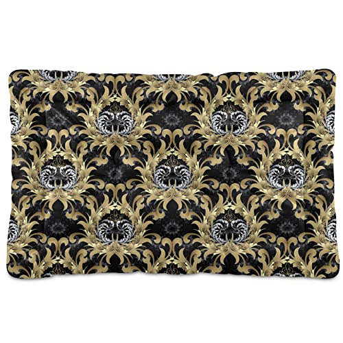Poeticcity Alfombra de cama estilo retro con diseño de flores y flores de color dorado real y plateado para mascotas pequeñas y medianas, antideslizante, lavable y seco, de 24 x 18 pulgadas