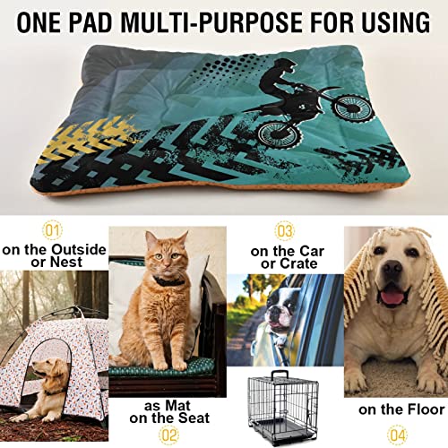 Poeticcity Alfombra de cama para hombre de motocross, diseño retro verde, para perro, gato, cojín de colchón suave para mascotas pequeñas y medianas, antideslizante, lavable y seco, 36 x 24 pulgadas