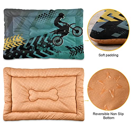 Poeticcity Alfombra de cama para hombre de motocross, diseño retro verde, para perro, gato, cojín de colchón suave para mascotas pequeñas y medianas, antideslizante, lavable y seco, 36 x 24 pulgadas