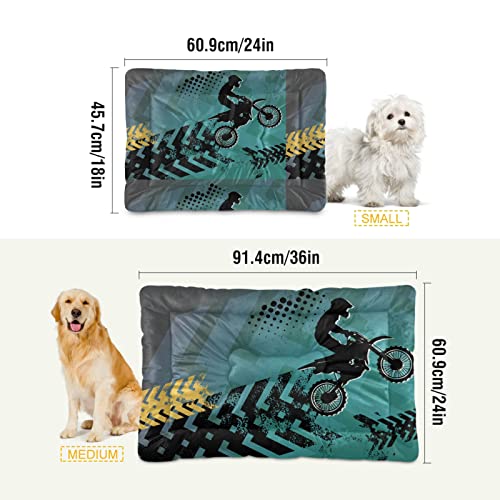 Poeticcity Alfombra de cama para hombre de motocross, diseño retro verde, para perro, gato, cojín de colchón suave para mascotas pequeñas y medianas, antideslizante, lavable y seco, 36 x 24 pulgadas