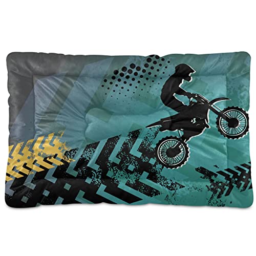 Poeticcity Alfombra de cama para hombre de motocross, diseño retro verde, para perro, gato, cojín de colchón suave para mascotas pequeñas y medianas, antideslizante, lavable y seco, 36 x 24 pulgadas