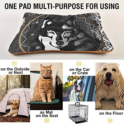 Poeticcity Alfombra de cama para perros y gatos, con diseño de lobo blanco y negro, para mascotas pequeñas y medianas, antideslizante, lavable y seco, de 24 x 18 pulgadas