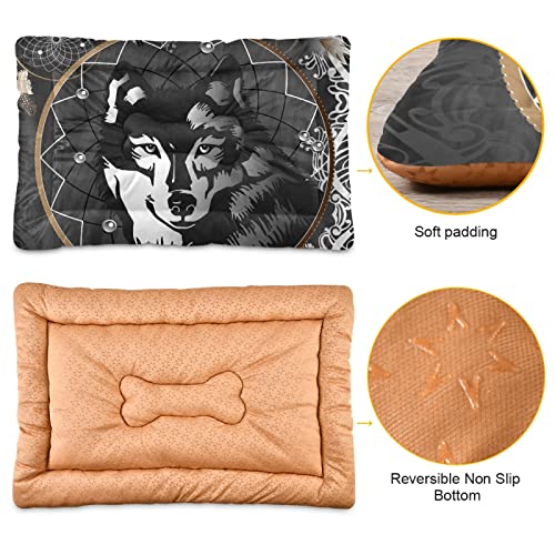 Poeticcity Alfombra de cama para perros y gatos, con diseño de lobo blanco y negro, para mascotas pequeñas y medianas, antideslizante, lavable y seco, de 24 x 18 pulgadas