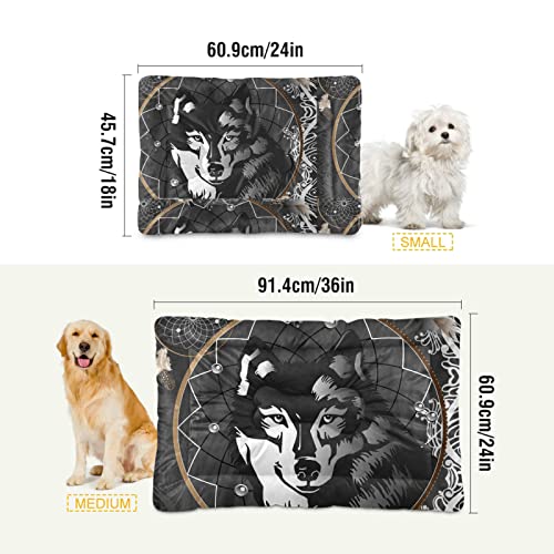 Poeticcity Alfombra de cama para perros y gatos, con diseño de lobo blanco y negro, para mascotas pequeñas y medianas, antideslizante, lavable y seco, de 24 x 18 pulgadas