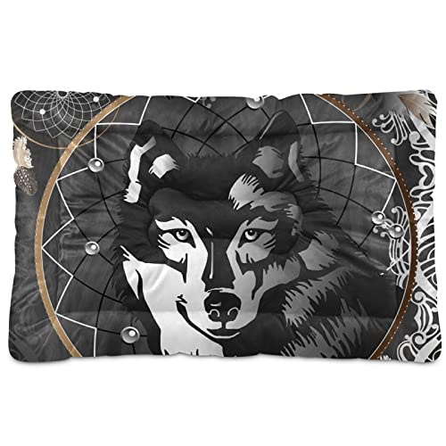 Poeticcity Alfombra de cama para perros y gatos, con diseño de lobo blanco y negro, para mascotas pequeñas y medianas, antideslizante, lavable y seco, de 24 x 18 pulgadas