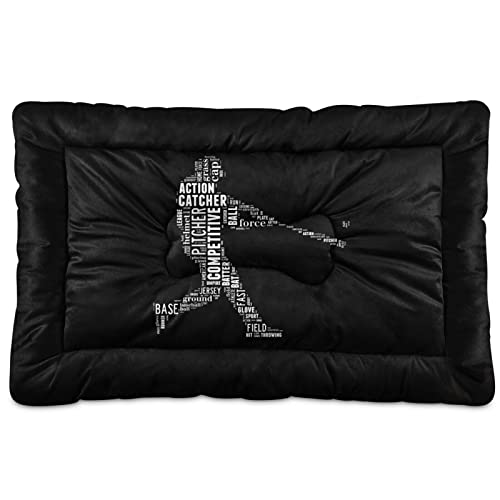 Poeticcity Alfombra de cama para perros y gatos de béisbol para hombre, cojín de colchón suave para mascotas pequeñas y medianas, antideslizante, lavable y seco, de 36 x 24 pulgadas