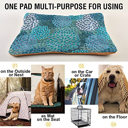 Poeticcity Alfombra de cama para perros y gatos, diseño floral, color azul verde turquesa, suave, cojín de colchón para mascotas pequeñas y medianas, antideslizante, lavable y seco, 36 x 24 pulgadas