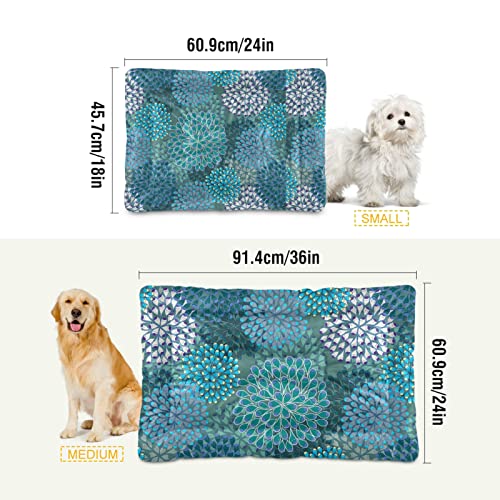 Poeticcity Alfombra de cama para perros y gatos, diseño floral, color azul verde turquesa, suave, cojín de colchón para mascotas pequeñas y medianas, antideslizante, lavable y seco, 36 x 24 pulgadas