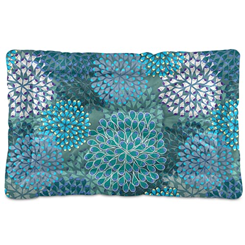 Poeticcity Alfombra de cama para perros y gatos, diseño floral, color azul verde turquesa, suave, cojín de colchón para mascotas pequeñas y medianas, antideslizante, lavable y seco, 36 x 24 pulgadas