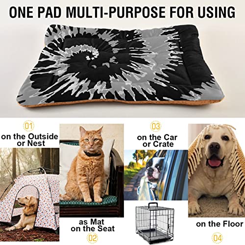 Poeticcity Alfombrilla de cama para perros y gatos, color negro, gris, blanco, con diseño de remolino, para mascotas pequeñas y medianas, lavable y seco, de 24 x 18 pulgadas