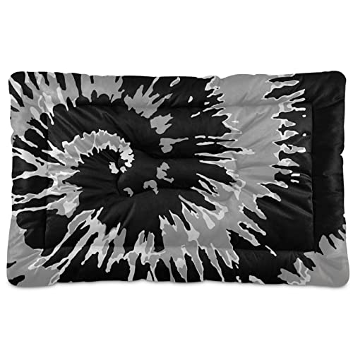 Poeticcity Alfombrilla de cama para perros y gatos, color negro, gris, blanco, con diseño de remolino, para mascotas pequeñas y medianas, lavable y seco, de 24 x 18 pulgadas