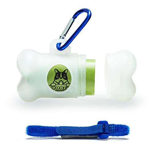 Pogi's - Dispensador de bolsas para excrementos - 1 rollo (15 bolsas) - Bolsas grandes biodegradables, perfumadas y antigoteo para perros (blanco)