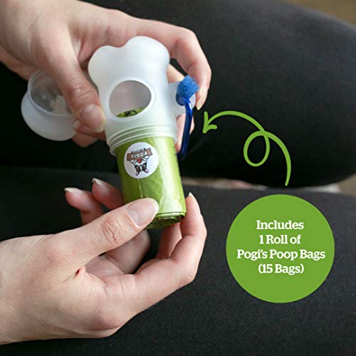 Pogi's - Dispensador de bolsas para excrementos - 1 rollo (15 bolsas) - Bolsas grandes biodegradables, perfumadas y antigoteo para perros (blanco)