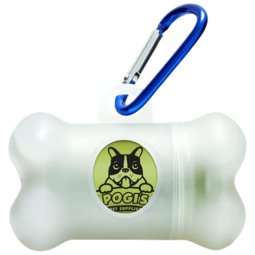 Pogi's - Dispensador de bolsas para excrementos - 1 rollo (15 bolsas) - Bolsas grandes biodegradables, perfumadas y antigoteo para perros (blanco)